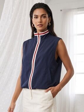 Lily’s of Beverly Hills Navy Sleeveless Zip Vest with Red-White Trim